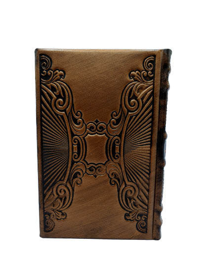 Front cover of the hebrew/Yiddish Haggadah, antique leather in Antique Rays Bronze