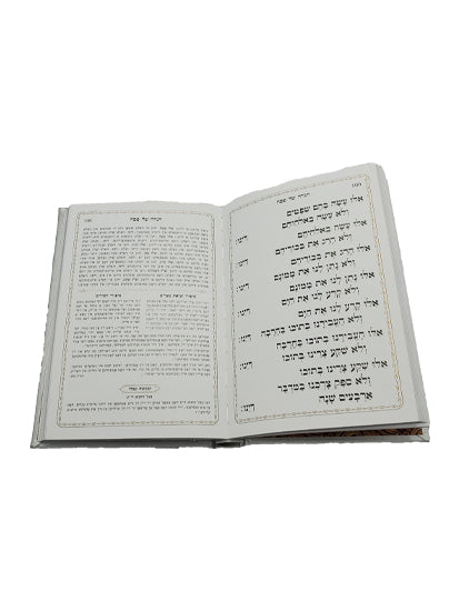 Open pages of the white antique Haggadah, Modern Style, showing the Hebrew text layout