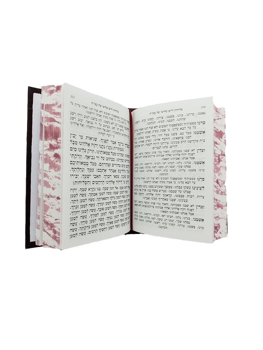 Open pages of the pocket-size Selichos, 4.5 x 5.5, showing the Hebrew text layout