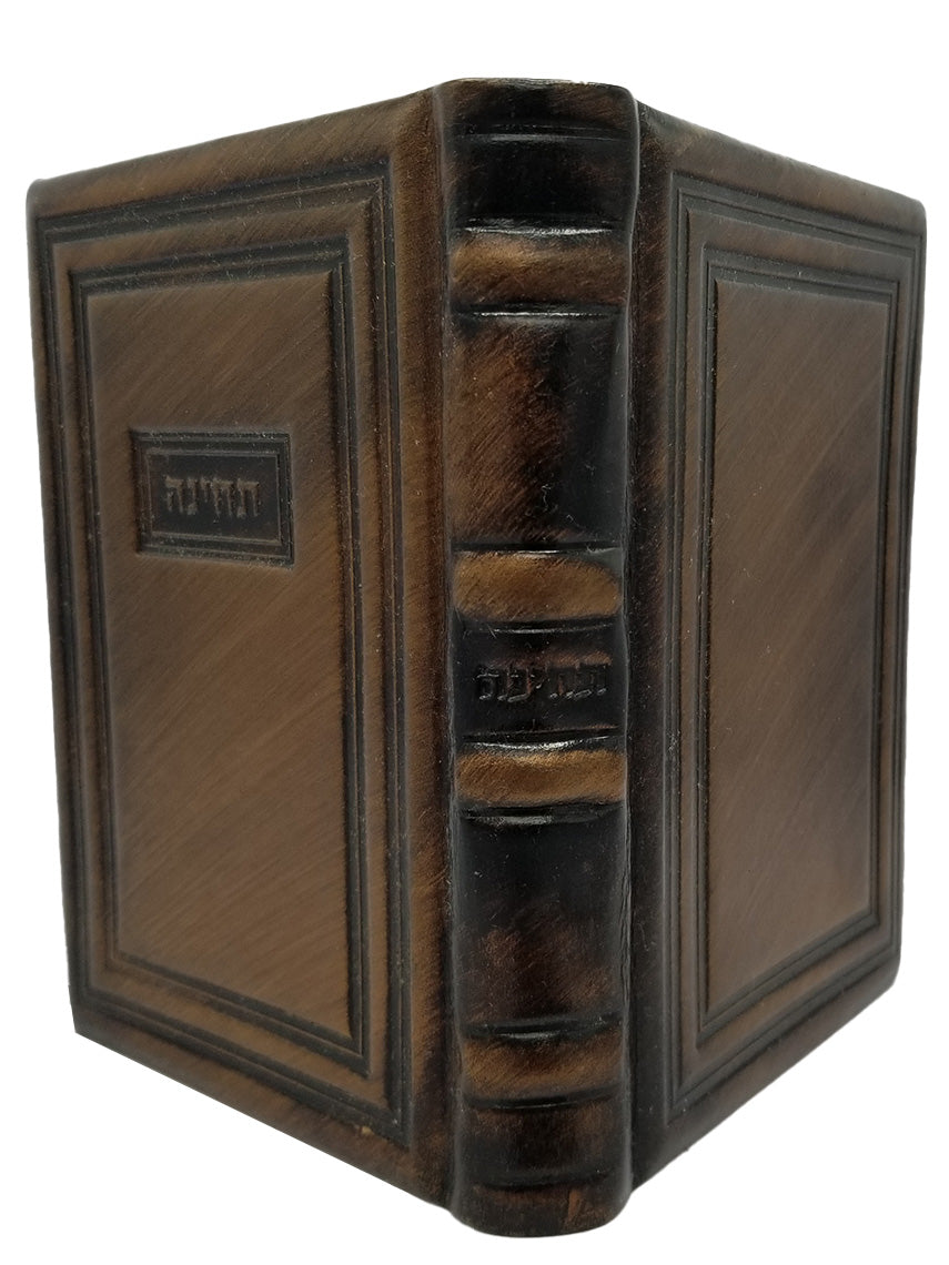 Cover and spine of the medium Lehavanah Techinos, antique leather in Antique Border Bronze