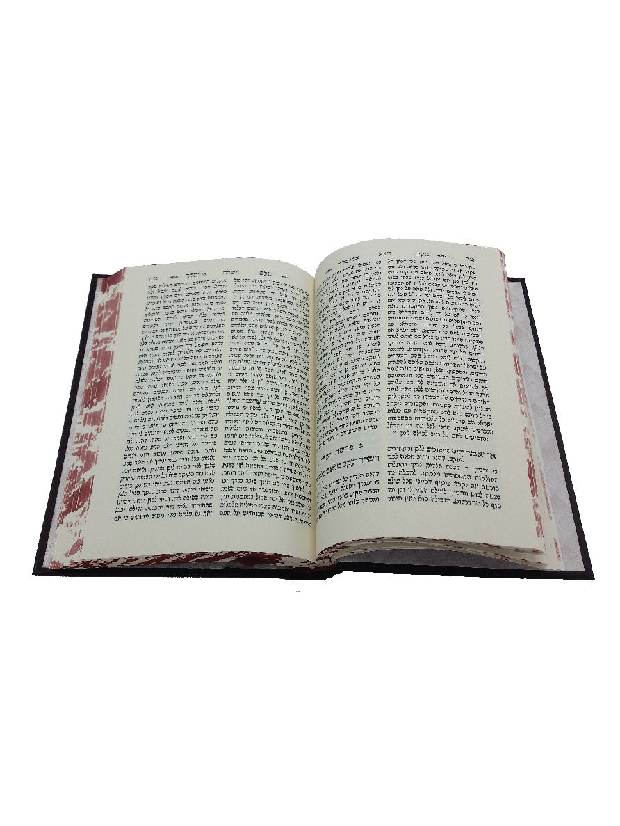 Open pages of the large Noam Elimelech zemiros, hardcover, showing the Hebrew text layout