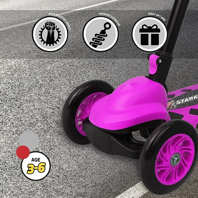 StarkWheel 3-Wheel Kick Scooter for Toddlers, Pink - Ages 3-6 — three-wheel toddler, view 2 | Judaica Square Lakewood