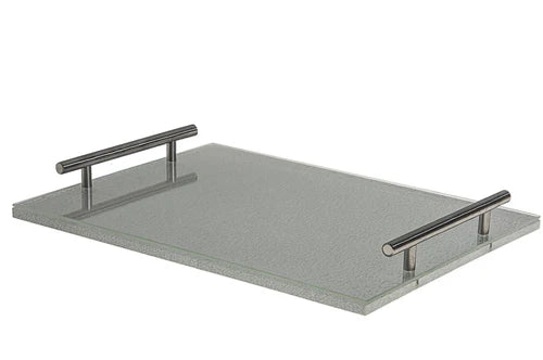 Challah Board: Lucite With Handles - Silver