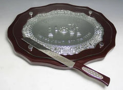 Challah Board With Knife: Wood & Silver Plated