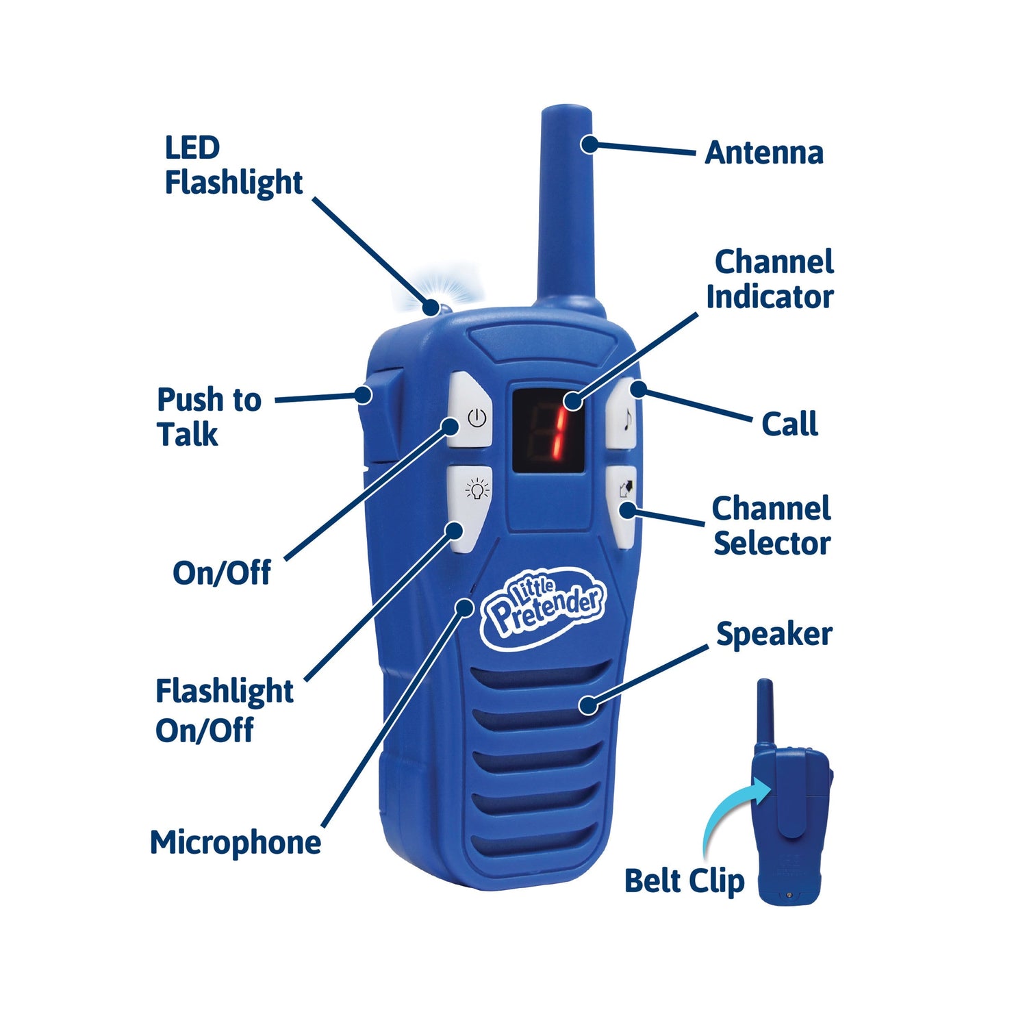 Little Pretender Kids Walkie Talkies 2-Pack - 2 Mile Range, Flashlight — two pack, view 7 | Judaica Square Lakewood