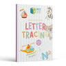 Letter Tracing Grade K Handwriting Practice Book front cover — dotted letters to trace with a labelled yacht, zebra, koala and helicopter