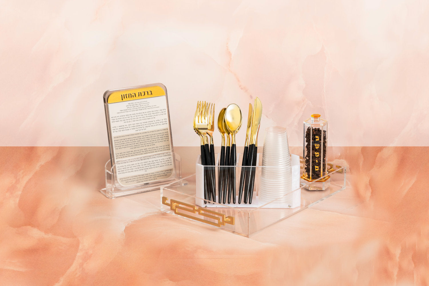 Elegant Bencher Set, 6-Pack — Shabbos — Acrylic Shabbos Bencher Set | Judaica Square Lakewood