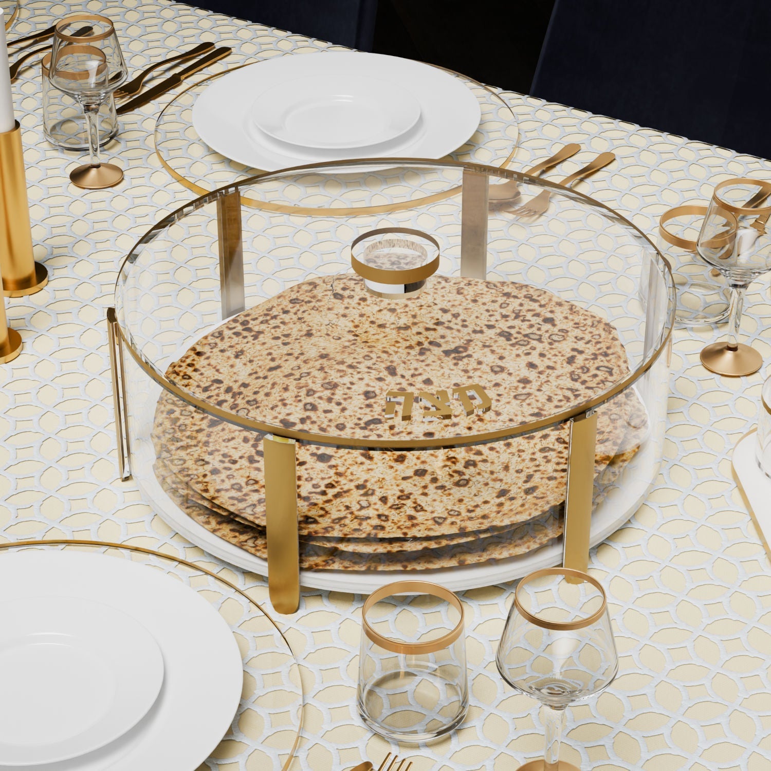 Pillar Round Matzah Box — Pesach — Pesach Judaica Decor | Judaica Square Lakewood