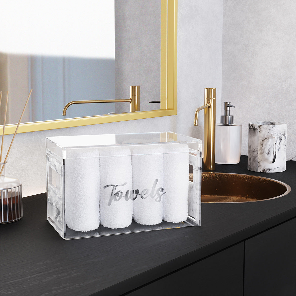 Classic Towel Box (With 8 Towels) - Grey Pearl — Acrylic — Acrylic Towel Holder | Judaica Square Lakewood