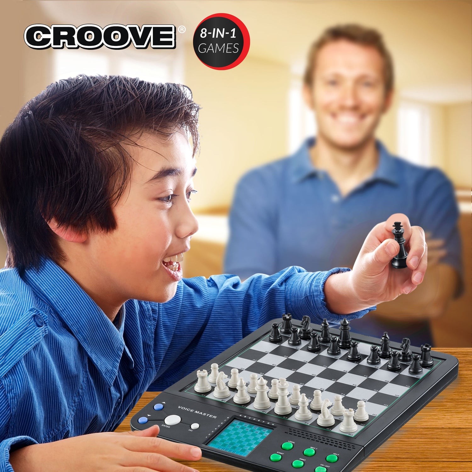 Croove Electronic Magnetic Chess & Checkers Set 10" - 8-in-1 Games — product view, view 4 | Judaica Square Lakewood