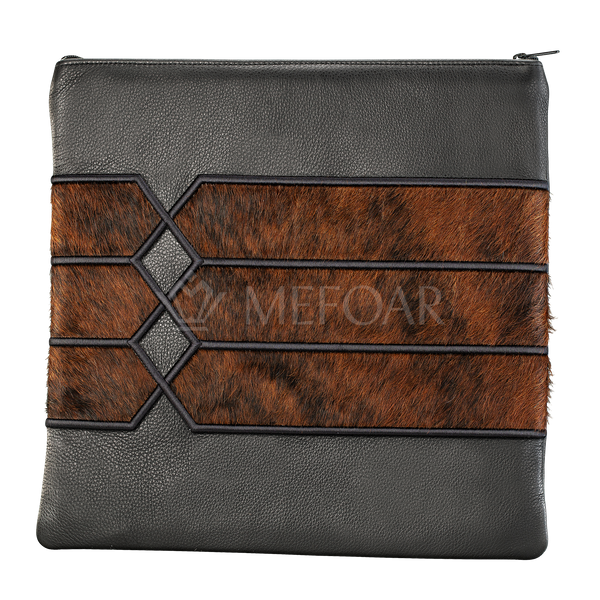 Design 516 leather tallis and tefillin bag with brown-and-black fur