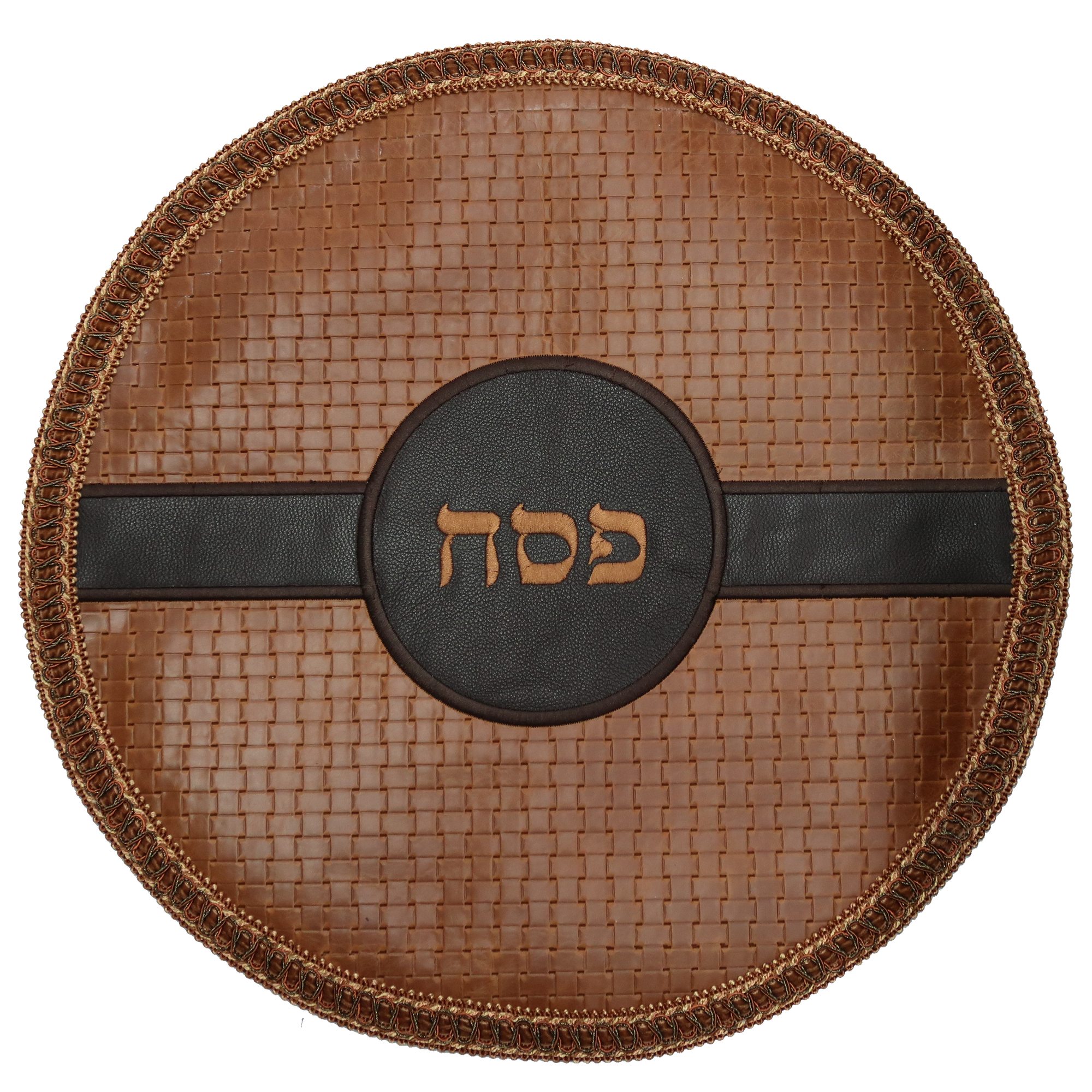 Prestige Custom Leather Matzah Cover — Crown Design (MA160-TN)