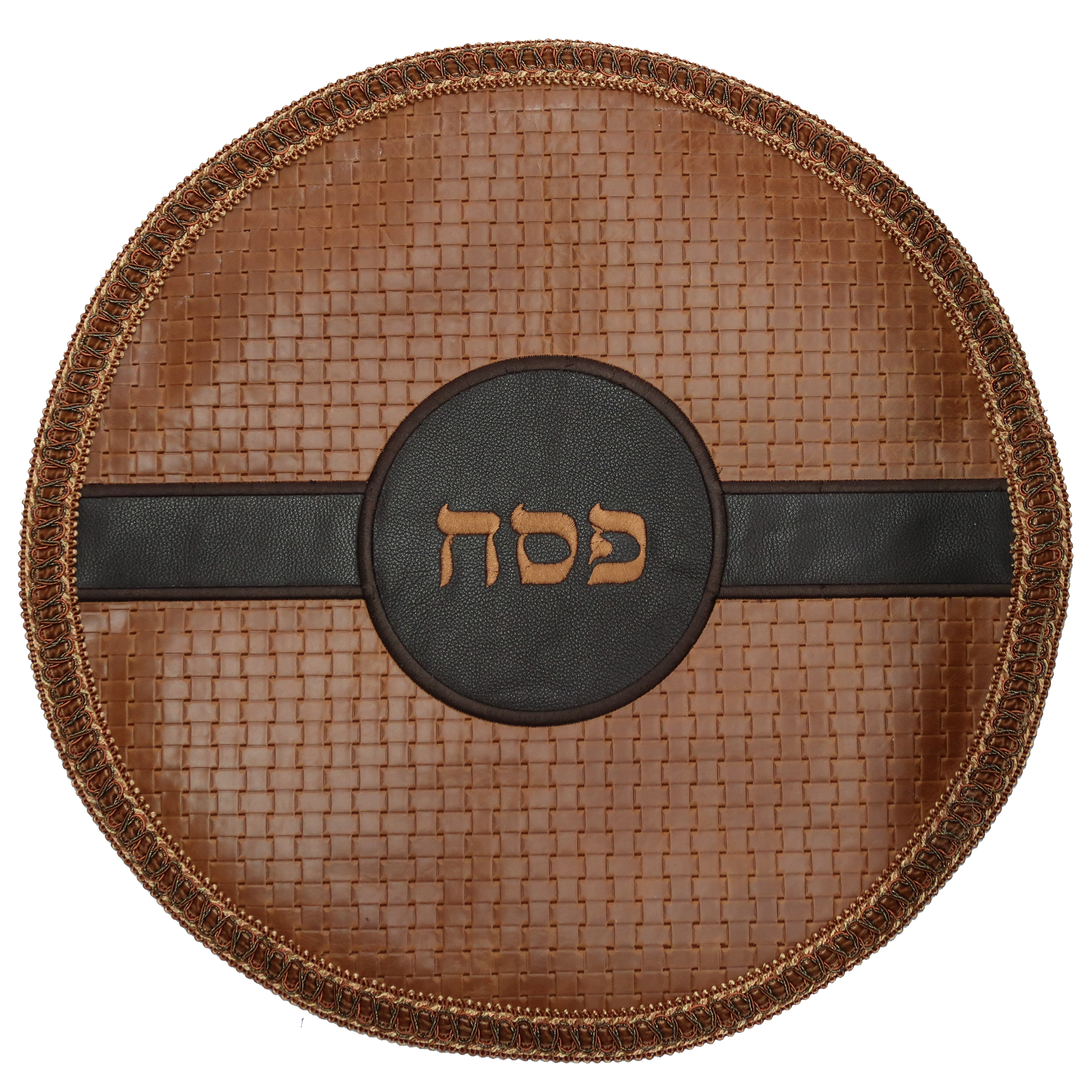 Prestige Custom Leather Matzah Cover — Crown Design (MA160-TN)