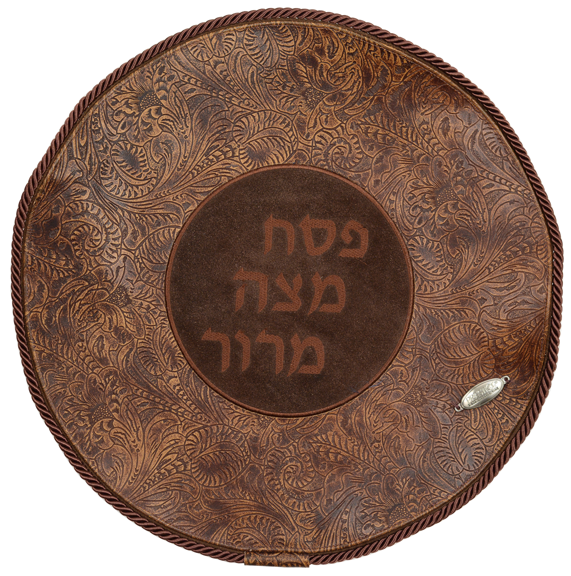 Prestige Suede Matzah Cover — Geometric Design, Premier Collection (MA240F-BR)