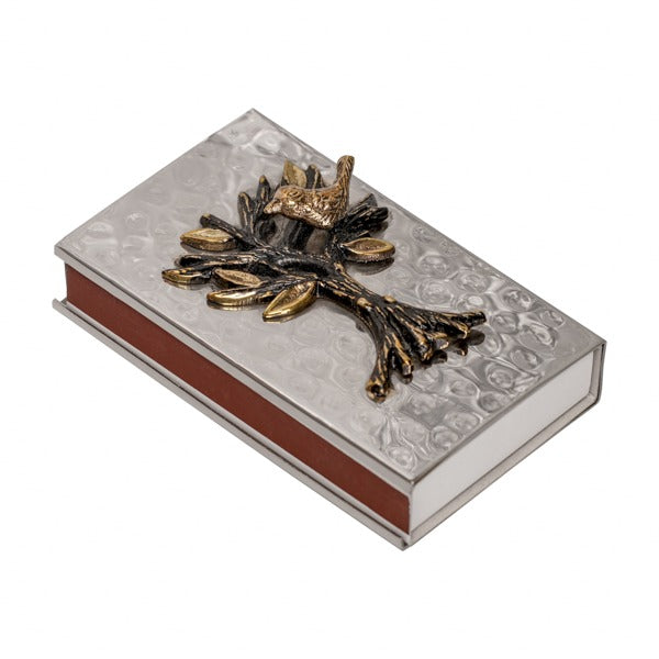 Emanuel Large Hammered Matchbox Holder w/ Tree of Life Branch