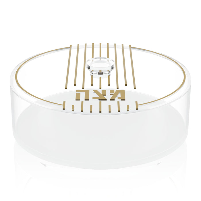 Linear Round Matzah Box — Pesach, Acrylic | Judaica Square Lakewood