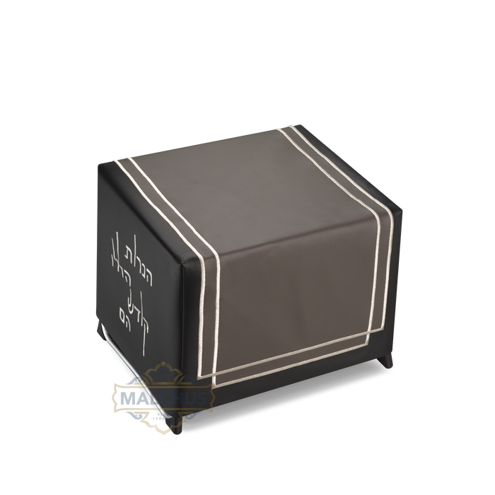 Fitted black and grey leather menorah table cover #502 | Judaica Square Lakewood