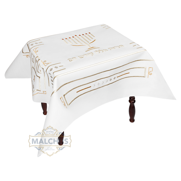 Chanukah Menorah Table Cover #550 White - Chanukah