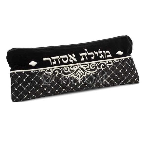 Megilla Velvet Pouch,Black, Quilted Embroidered 335 - Megillah Cases