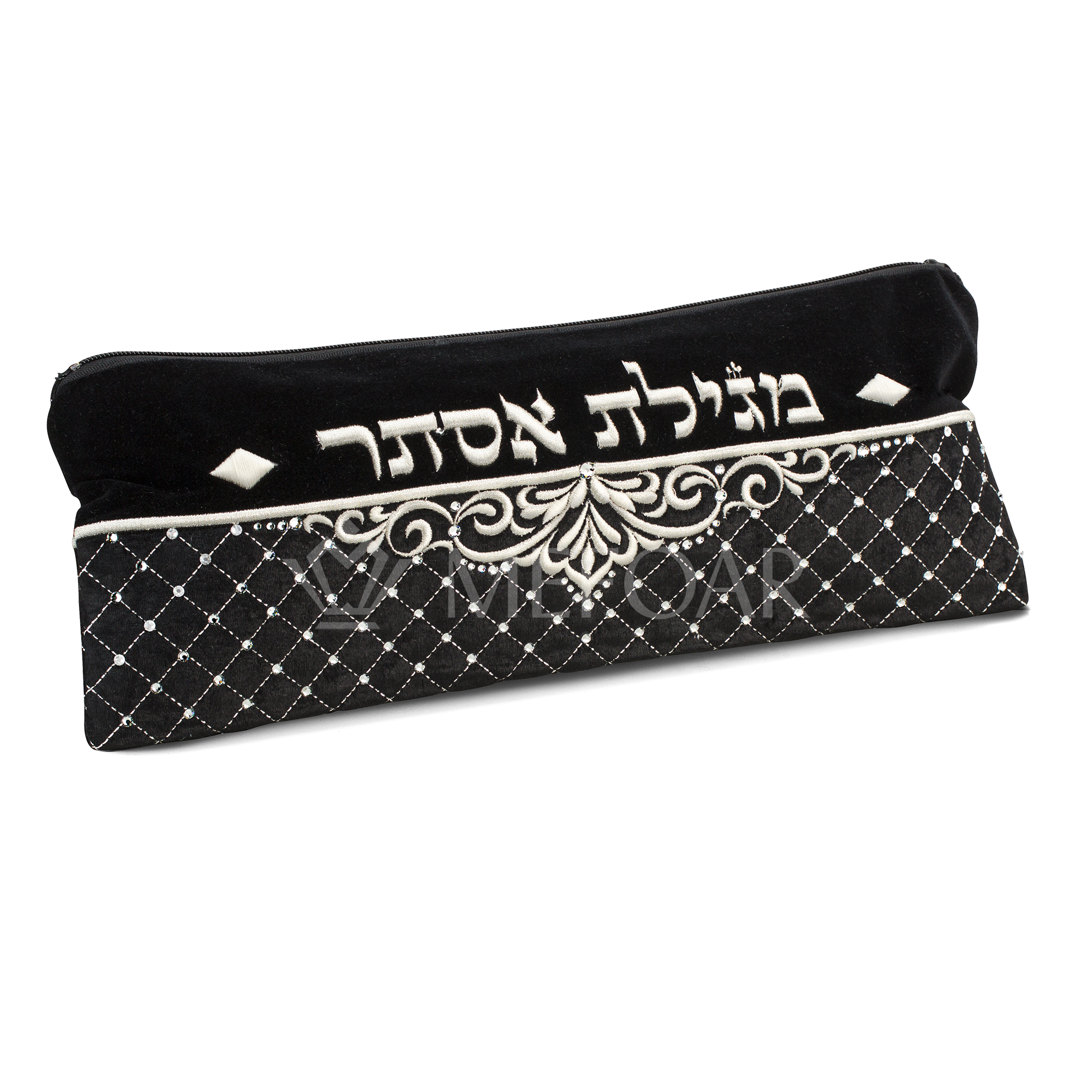 Megilla Velvet Pouch,Black, Quilted Embroidered 335 - Megillah Cases