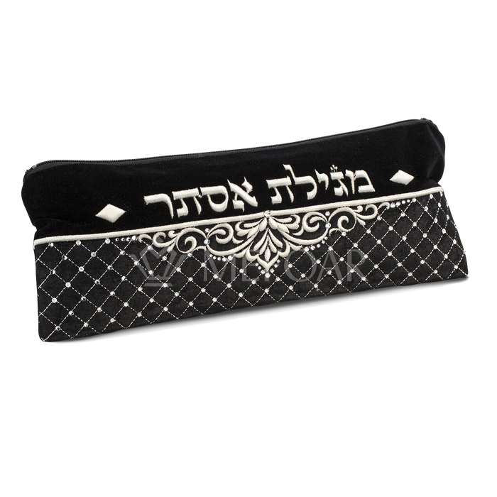 Megilla Velvet Pouch,Black, Quilted Embroidered 335 - Megillah Cases