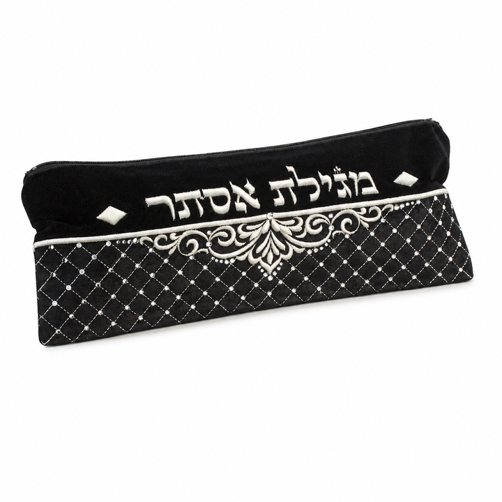 Megilla Velvet Pouch,Black, Quilted Embroidered 335 - Megillah Cases