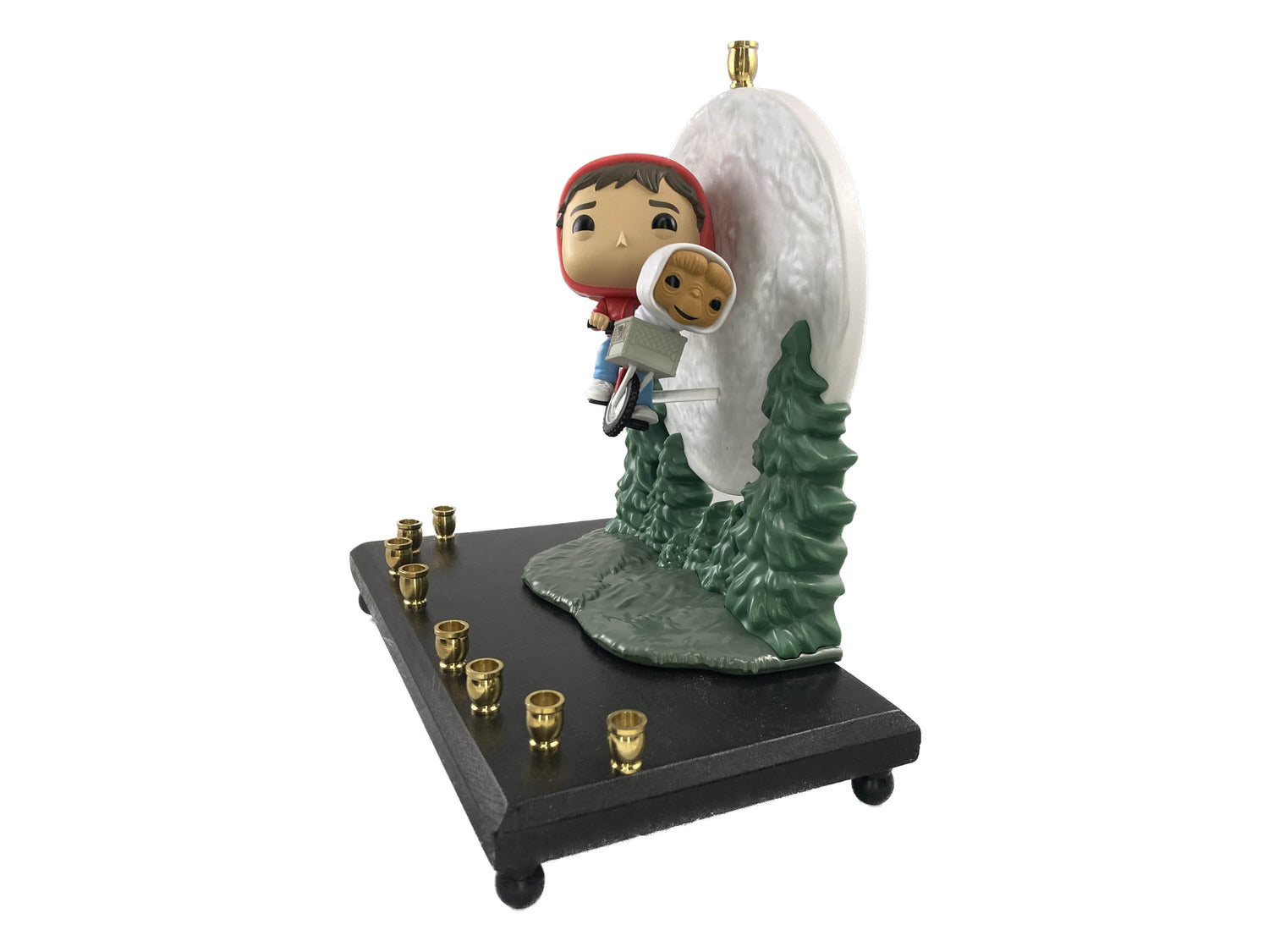 E.T. and Elliott bike menorah — Funko figures flying over a painted moon | Judaica Square Lakewood (view 3)