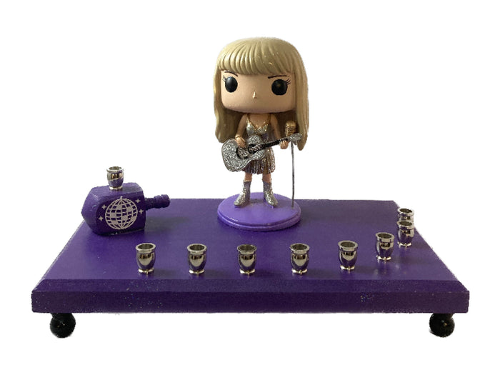 Taylor Swift Menorah — Swiftie figure on hand-painted wood base with nickel cups | Judaica Square Lakewood