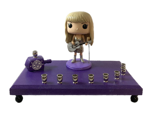 Taylor Swift Menorah — Swiftie figure on hand-painted wood base with nickel cups | Judaica Square Lakewood