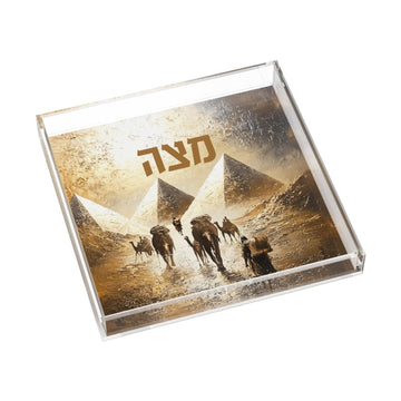 Golden Pyramid Square Matzah Plate — Pesach — Dimensions: 8.66" x 8.66"