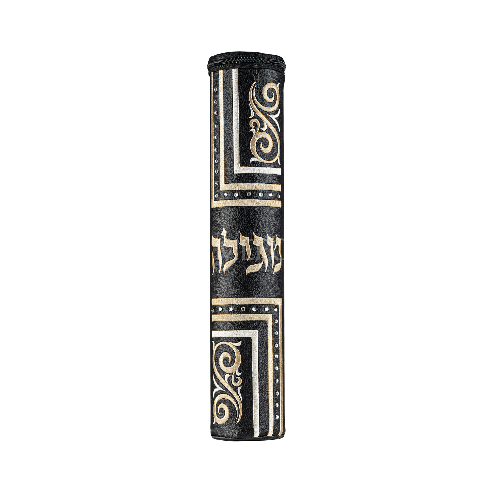 Black Leather Megillah Holder, with Gold Embroidery-122 - Megillah Cases