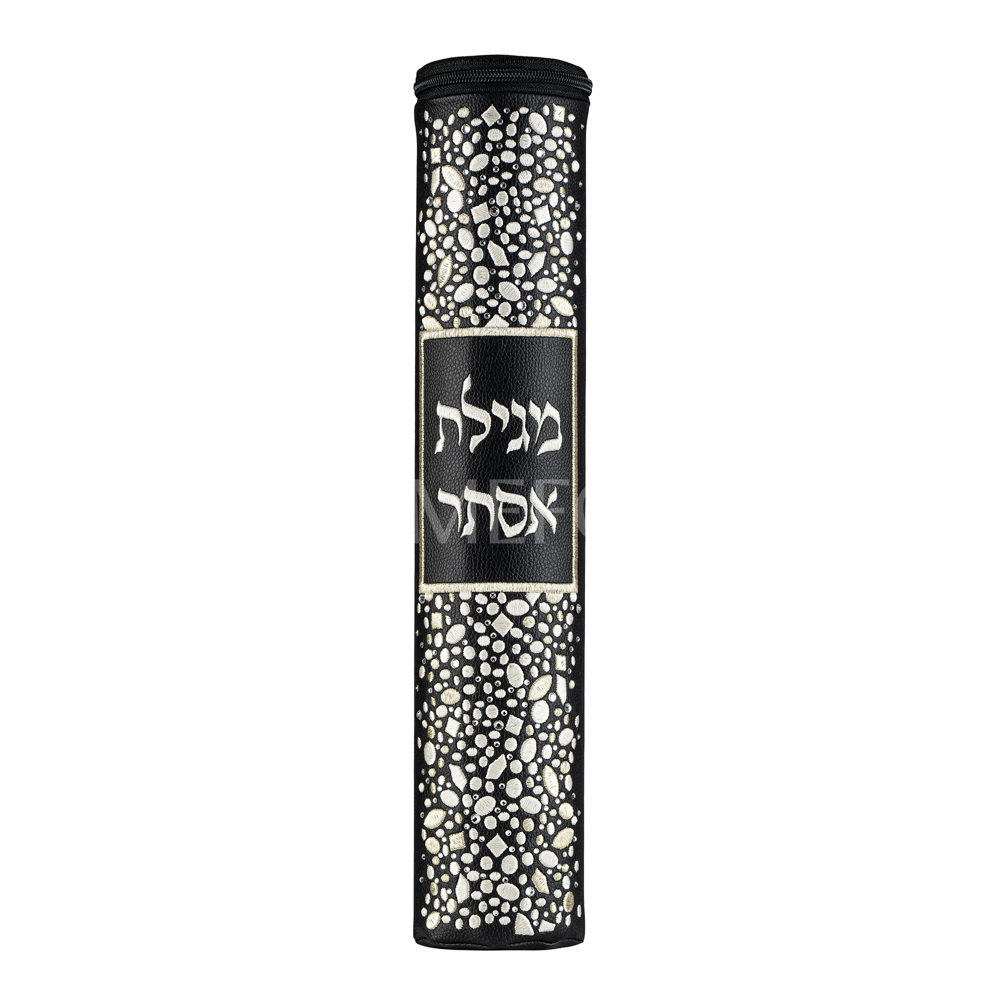 Black Leather Megillah Holder, with Gold Embroidery-1358 - Megillah Cases