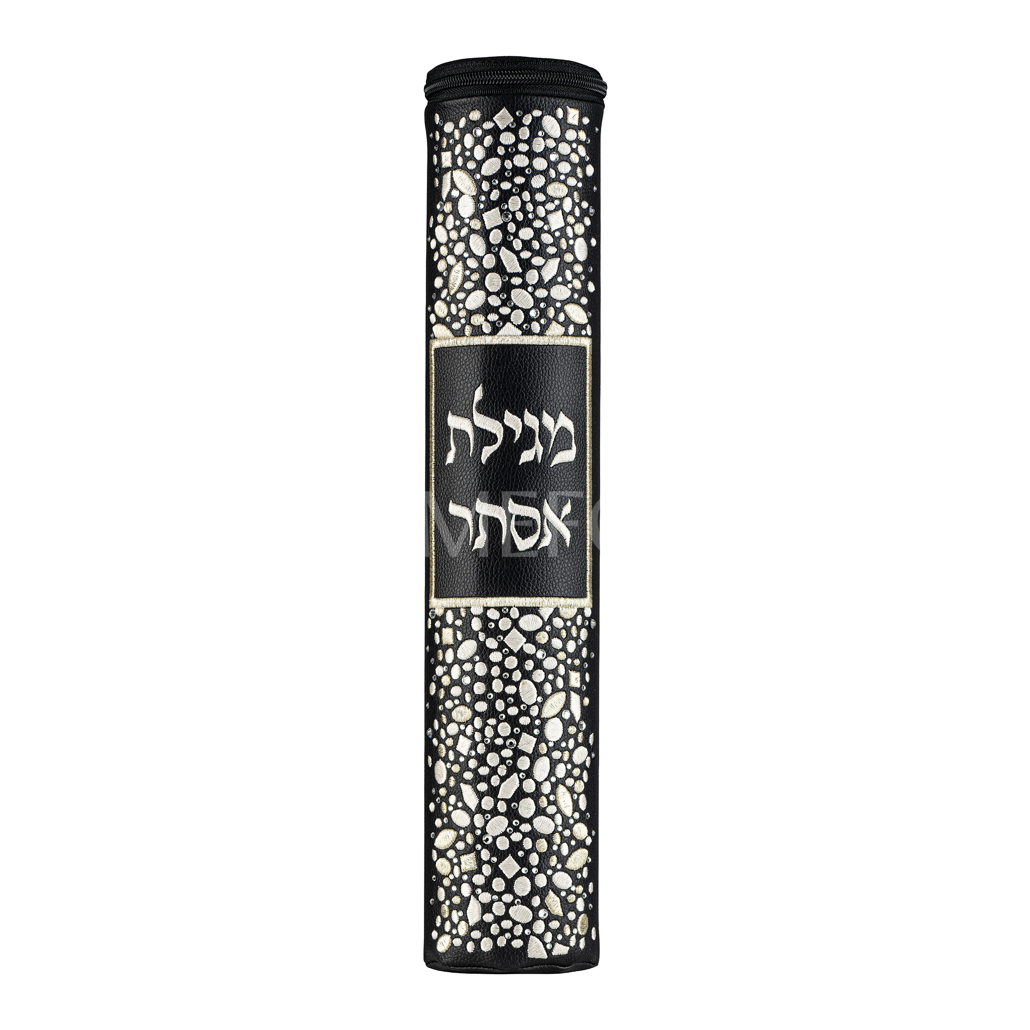Black Leather Megillah Holder, with Gold Embroidery-1358 - Megillah Cases