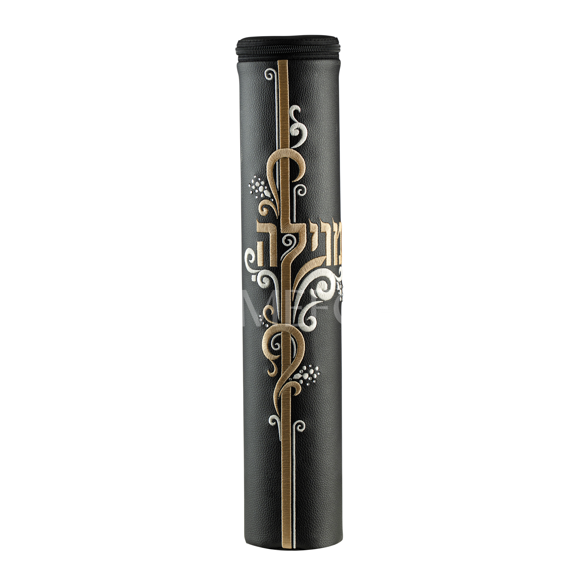 Black Leather Megillah Holder, with Gold Embroidery-1378 - Megillah Cases