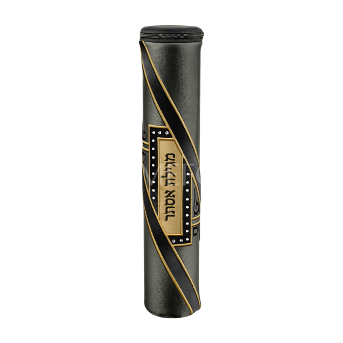 Black Leather Megillah Holder, with Beige Velvet and Black & Gold Embroidery - Megillah Cases