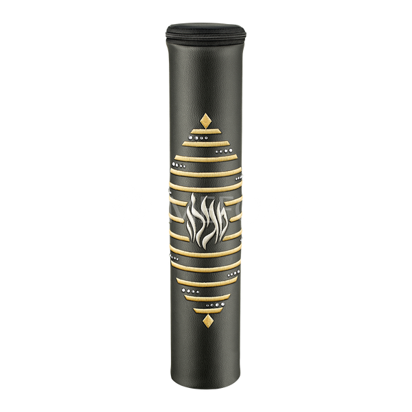 Black Leather Megillah Holder, with Gold Embroidery - Megillah Cases