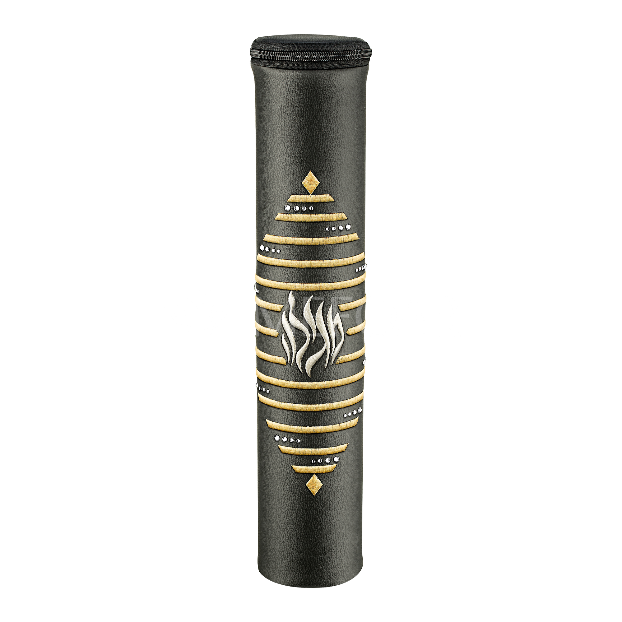 Black Leather Megillah Holder, with Gold Embroidery - Megillah Cases