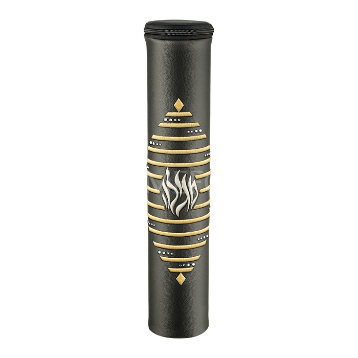 Black Leather Megillah Holder, with Gold Embroidery - Megillah Cases