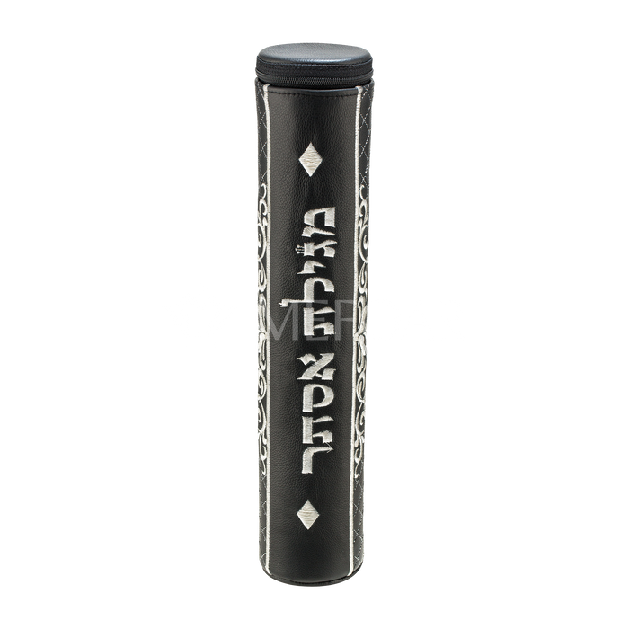Black Megillah Holder, Silver Side Embroidery - Megillah Cases