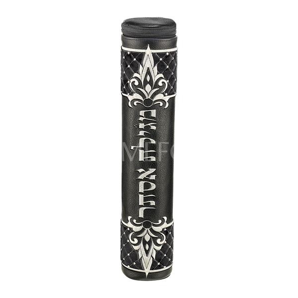 Black Megillah Holder, Black Quilted Velvet and Silver Embroidery - Megillah Cases