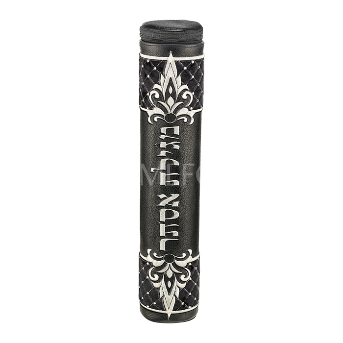 Black Megillah Holder, Black Quilted Velvet and Silver Embroidery - Megillah Cases