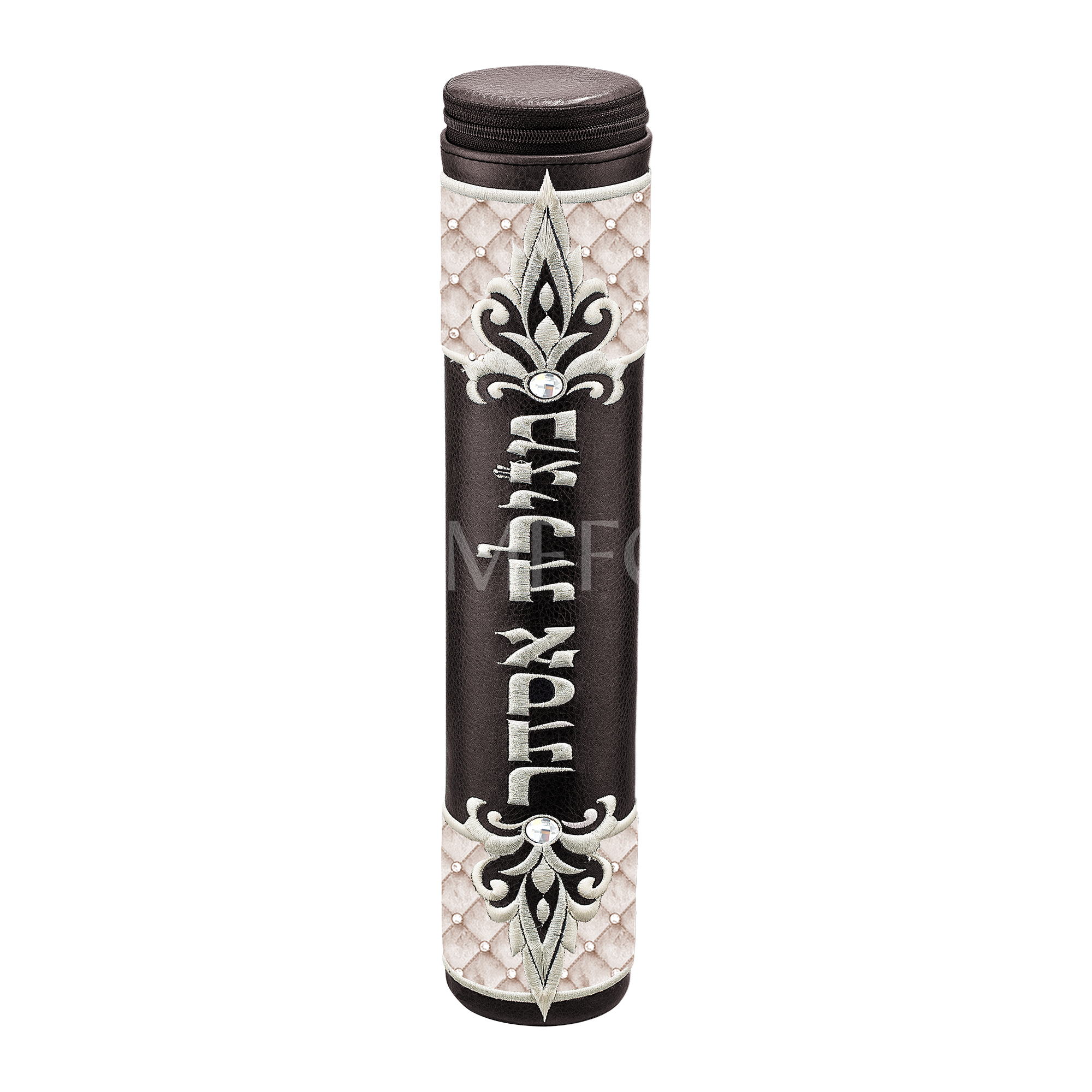 Black Megillah Holder,  White Quilted Velvet and Silver Embroidery - Megillah Cases
