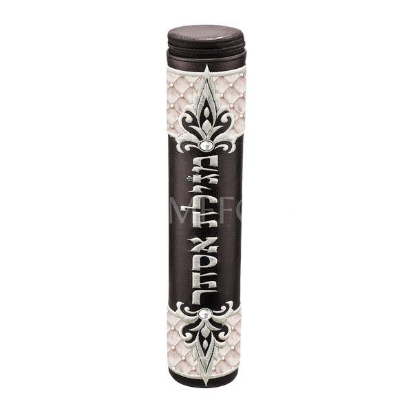Black Megillah Holder,  White Quilted Velvet and Silver Embroidery - Megillah Cases