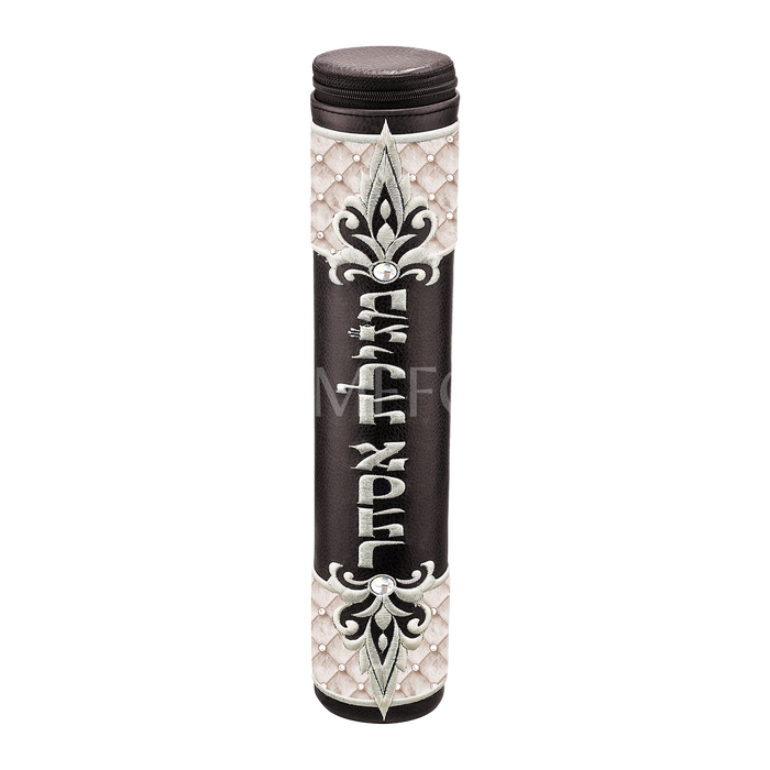 Black Megillah Holder,  White Quilted Velvet and Silver Embroidery - Megillah Cases