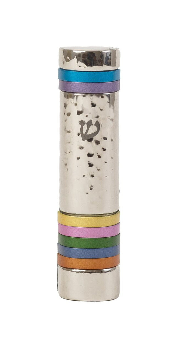 Emanuel Hammered Mezuzah Case w/ Rings--Multiolor (EM-MZJ1)