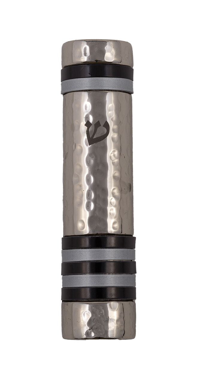 Emanuel Hammered Mezuzah Case w/ Rings--Black (EM-MZJ5)