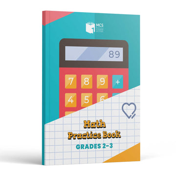 Math Practice Book Grades 2-3 front cover — red calculator illustration over graph paper with the Menucha Classroom Solutions logo