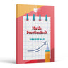 Math Practice Book Grades 4-5 front cover — graph-paper notepad with a rising curve and pencil on a red and yellow background