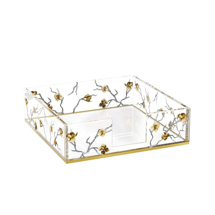 Golden Branch Napkin Holder — clear holder framed by sculpted gold branches | Judaica Square Lakewood