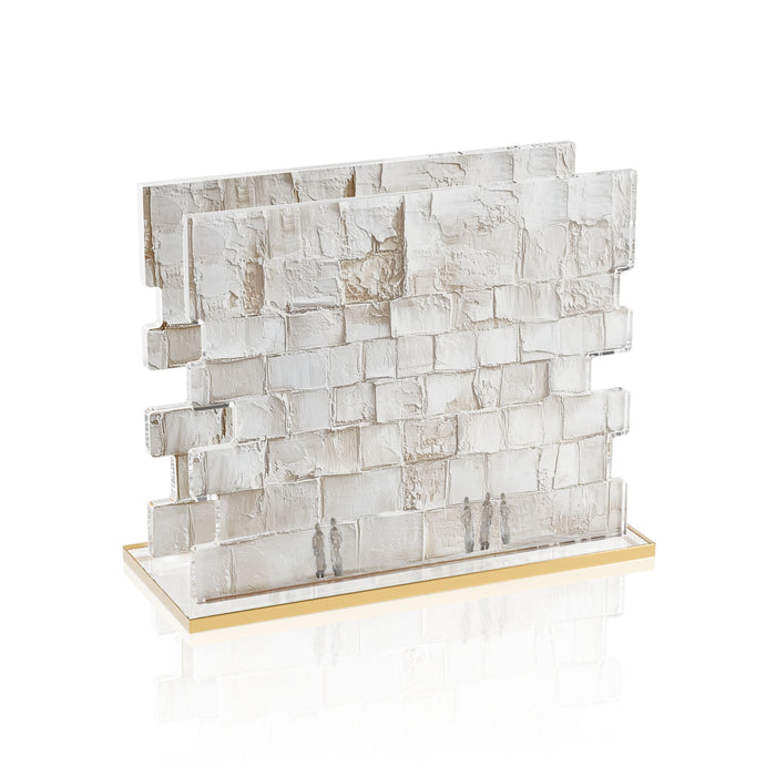 Serene Kosel Napkin Holder — Acrylic — textured lucite Kosel scene on a gold base | Judaica Square Lakewood